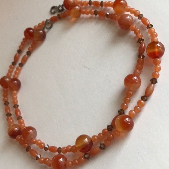 Vintage Carnelian Gemstone Swarovski Crystal Sterling Silver Necklace 27 Inch - Picture 5 of 7